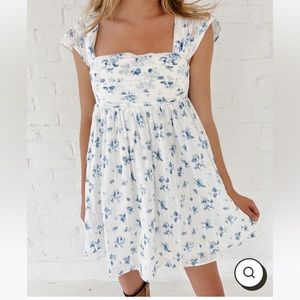 blue and white floral dress